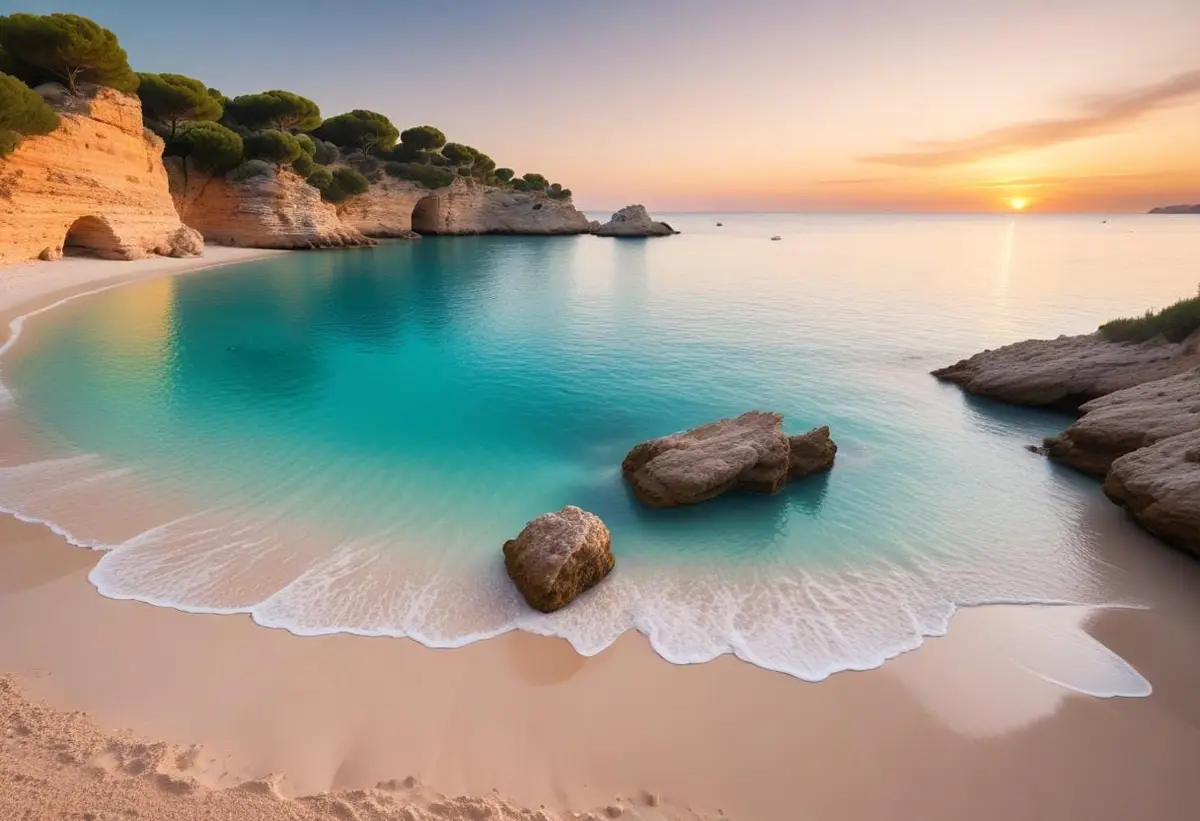 Upptäck den romantiska stranden i Cala Romantica illustration