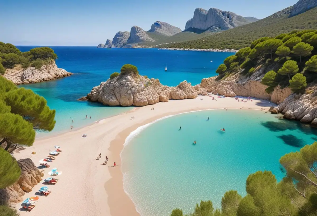 Upptäck avslappnade stränder och vyer i Cala Sant Vicenç illustration