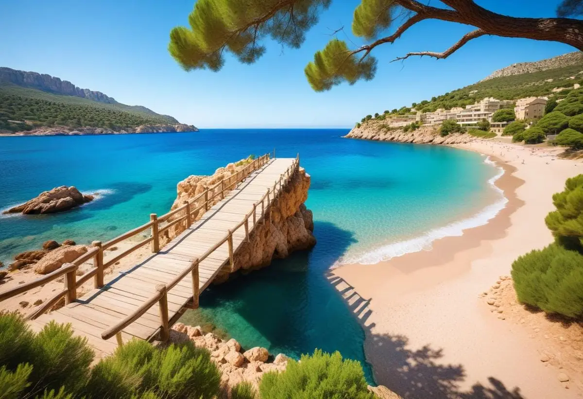 Upptäck charmiga Camp de Mar Mallorca i sommar illustration